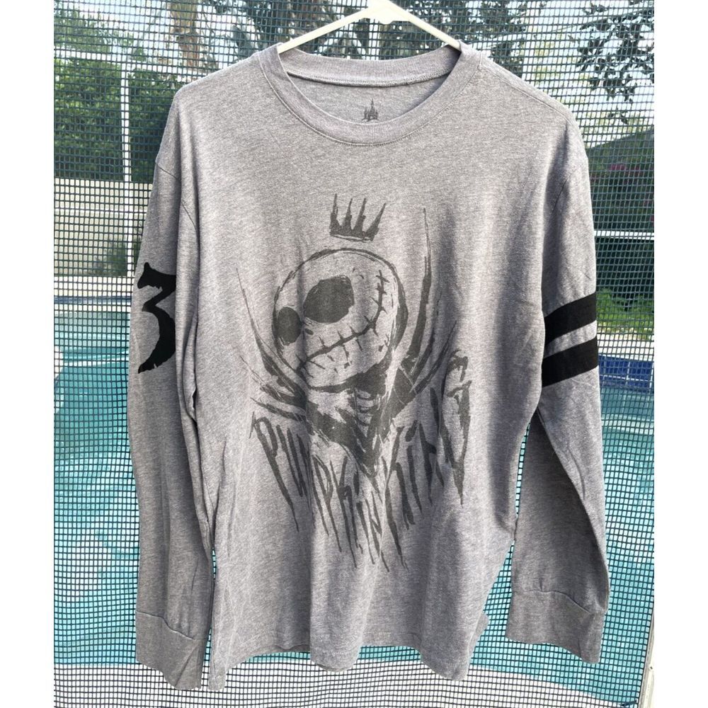 Disney Parks Men Gray Long Sleeve Round Neck Jack Skellington T-Shirt Size Small